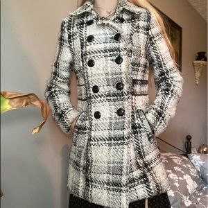 long plaid pea coat